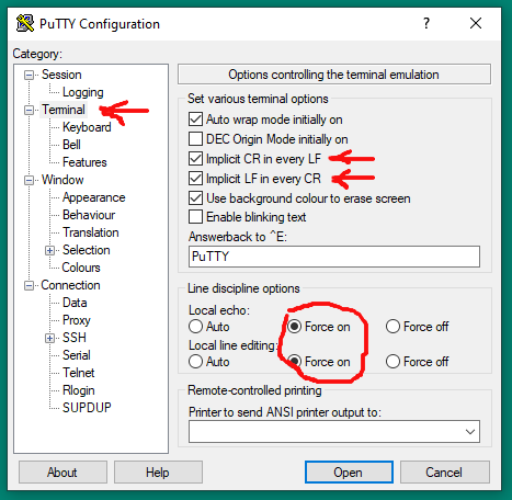 Terminal settings